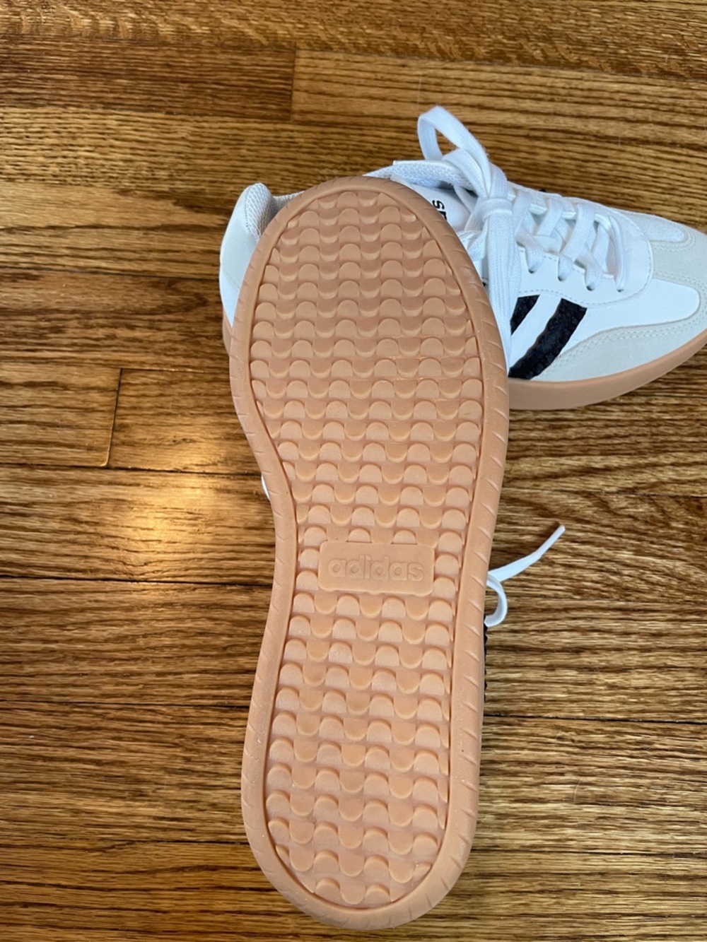 adidas White, Black & Tan Retro Court Sneakers - Picture 5 of 6